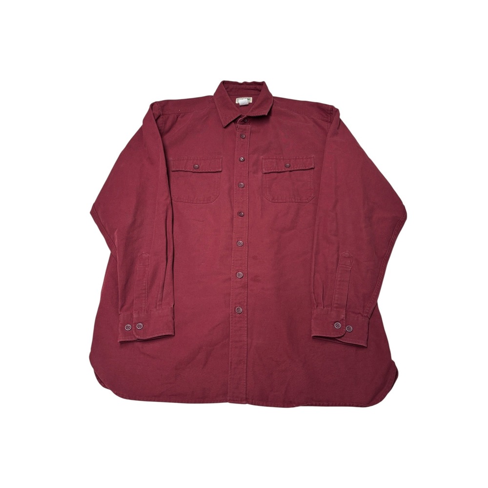 LL Bean Mens XL Tall Burgundy Cotton Canvas Button Down Work Shirt 187924 Maroon